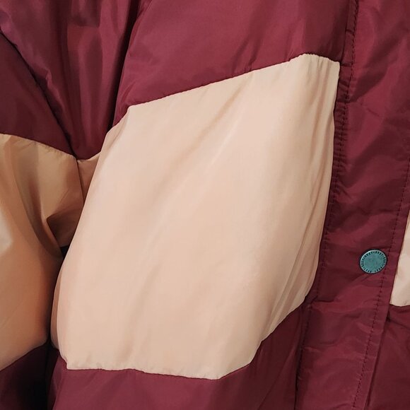 Roxy Womens Color-Block Puffer Jacket XL Red & Pink Hooded Winter Coat - Picture 4 of 16